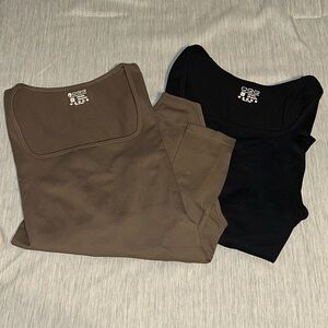 OQQ Women’s Long Sleeve Bodysuits - Black/Brown - Size Medium